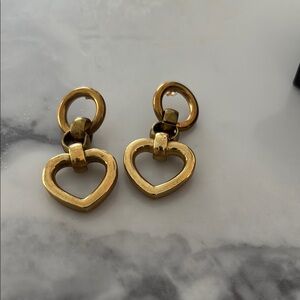 Gold Heart Dangle Earrings with Matte Finish